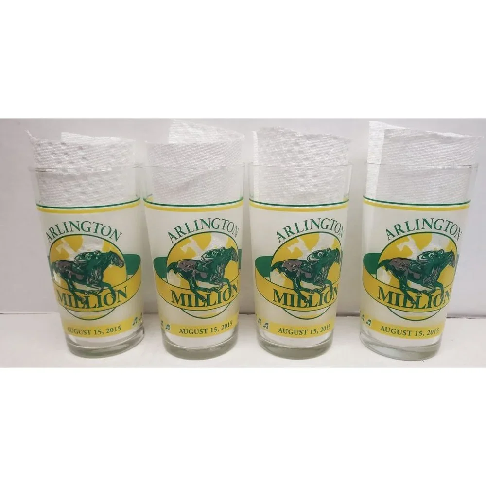 2015 Arlington Million Glasses-Set of 4-closed Arlington Park Horse Race Track